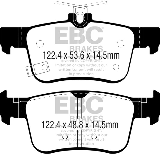 EBC Ultimax2 rear brake pads for 2016+ Honda Civic Coupe 1.5L Turbo, OE replacement brake pads shown in the image.