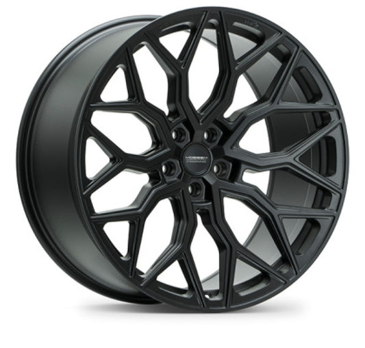 Vossen HF-2 24-inch satin black forged wheel with 5x112 bolt pattern, ET5 offset, deep face design, 66.5 center bore