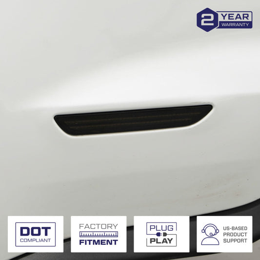Pair of FORM Lighting 2015 Mustang LED sidemarker light bars showing bright white LED illumination on a black background.