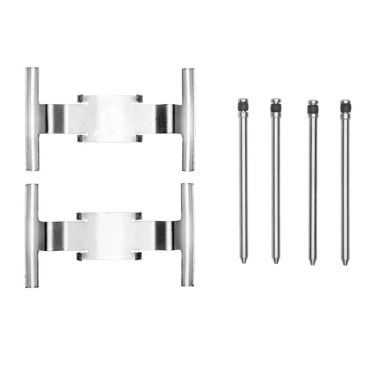 DFC brand Ford Mustang front brake hardware kit with premium components for models 16-20, shown with metal brackets and clips.