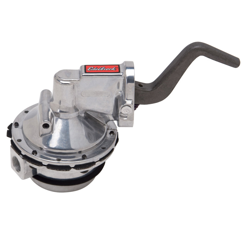 Edelbrock mechanical fuel pump for Pontiac V8, street performance, 110 GPH gas-only, suitable for high RPM engines.