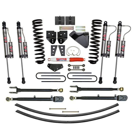 Skyjacker 8.5-inch lift kit for Ford F350 4WD Gas trucks, showcasing the lifted suspension and off-road-ready components.