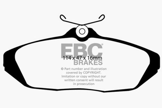 EBC Ultimax2 rear brake pads for 1993-1998 Ford Thunderbird 3.8, OE type, showing the brake pad set with friction material.