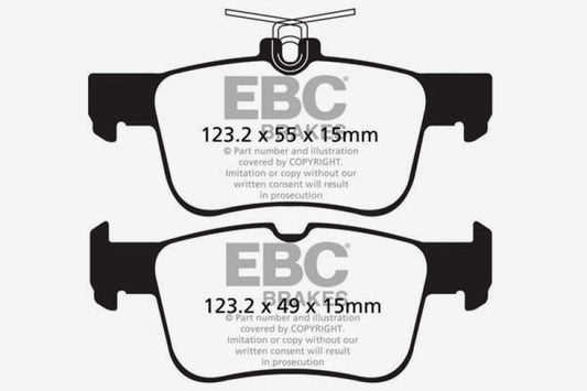 EBC Greenstuff rear brake pads for Ford Fusion 1.6 Turbo, performance brake pads with green friction material, shown in image.