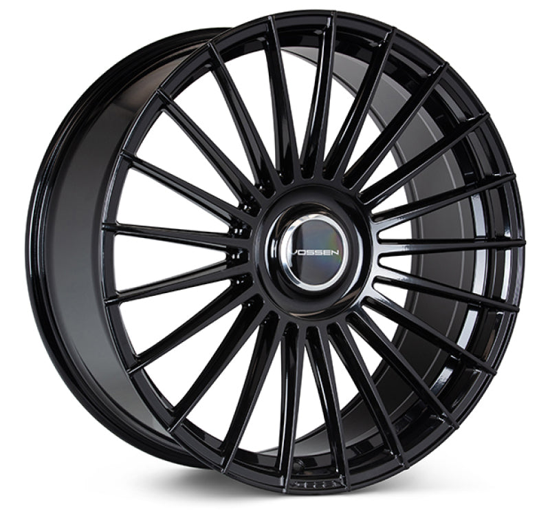 Vossen HF-8 26x10 forged wheel in gloss black with 6x139.7 bolt pattern and ET25 offset, deep dish design.