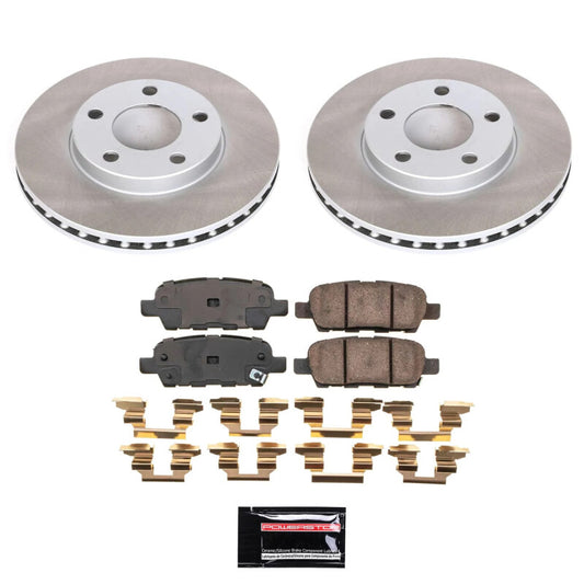 PowerStop rear semi-coated brake rotor kit for 2009 Nissan 370Z, performance brake kit with black coating and vented design.