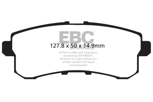 EBC Ultimax2 rear brake pads for Infiniti QX56 5.6, OE style brake pads with metal backing and friction surface.