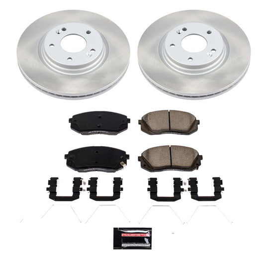 PowerStop front semi-coated rotor kit for 2017-2019 Kia Soul, performance brake rotor set with blank semi-coated rotors.