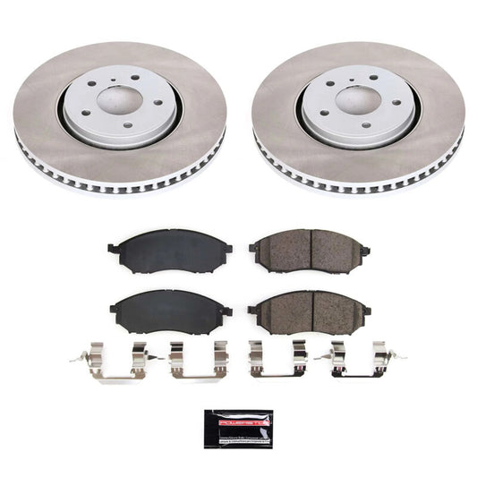 PowerStop front semi-coated brake rotor kit for 2014 Infiniti QX70, performance blank brake components with detailed metal finish