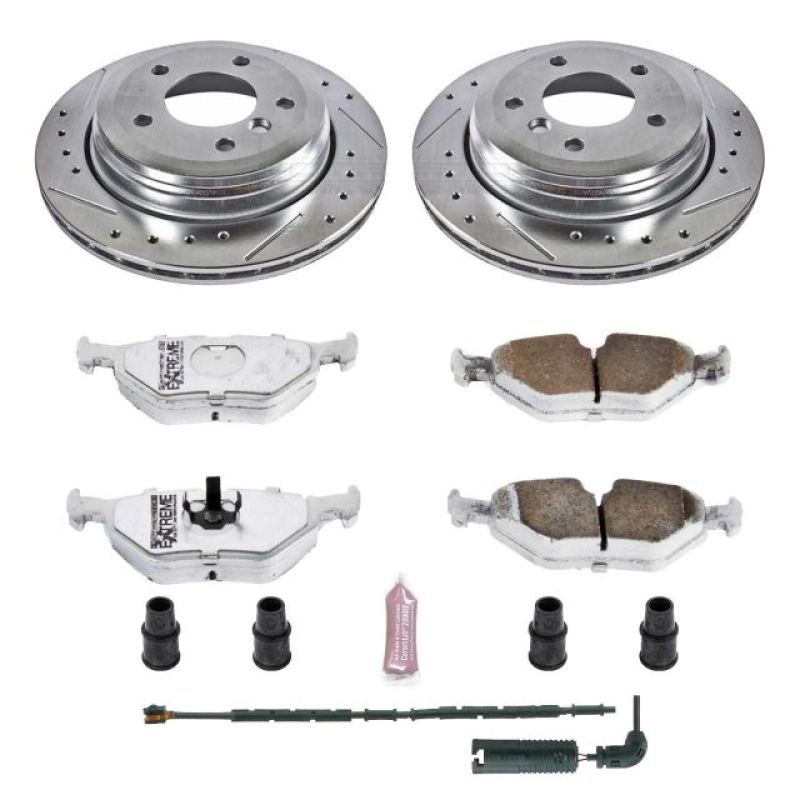 PowerStop rear Z26 Street Warrior brake kit for BMW 325xi 2001-2005, includes performance brake rotors and pads.