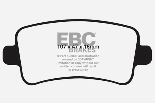EBC 10+ Buick Allure rear Greenstuff performance brake pads, 3.0 size, designed for enhanced braking performance.