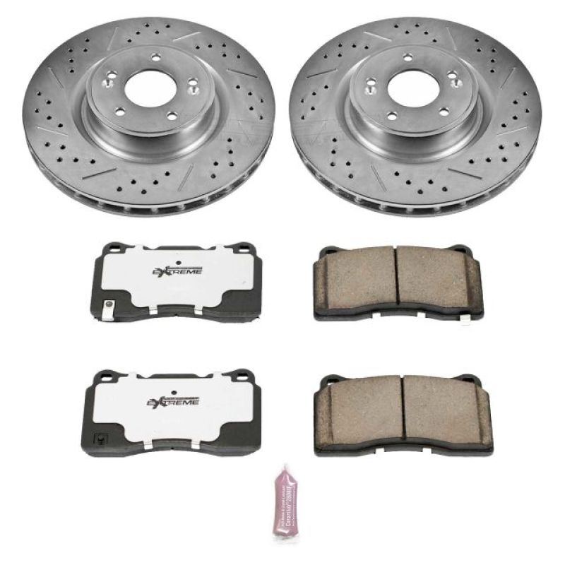 PowerStop Z26 Street Warrior brake kit for Hyundai Genesis Coupe 2010-2016 front performance brake system with rotors and pads.