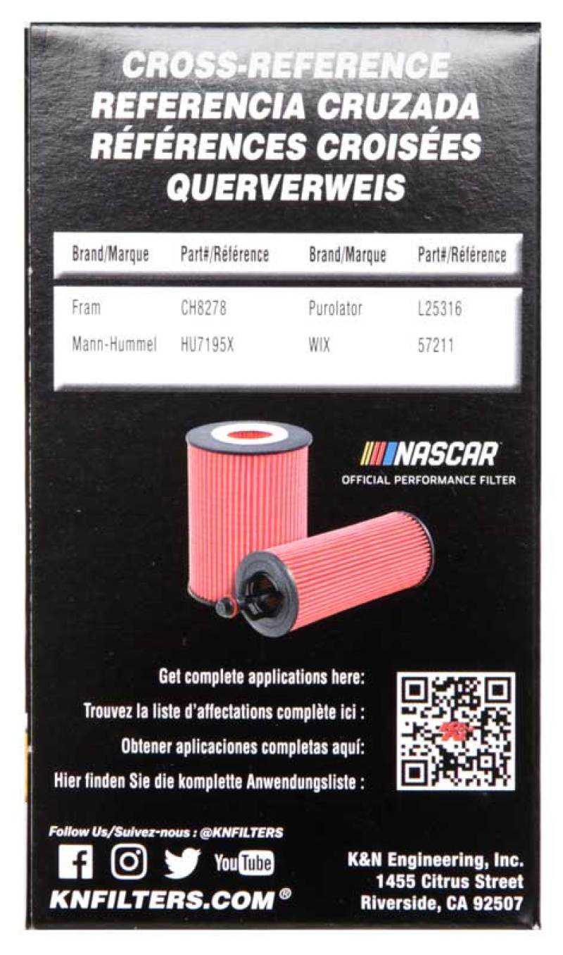 K&N 2008 Porsche 911 3.6L/3.8L cartridge oil filter, high-performance automotive oil filter for Porsche engines.