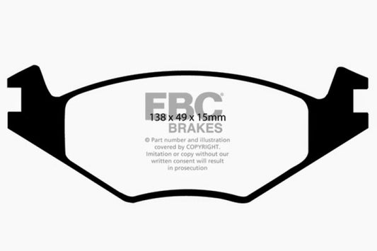 EBC Redstuff front brake pads for Volkswagen Cabriolet 1.8, high-performance brake pads with red friction material.
