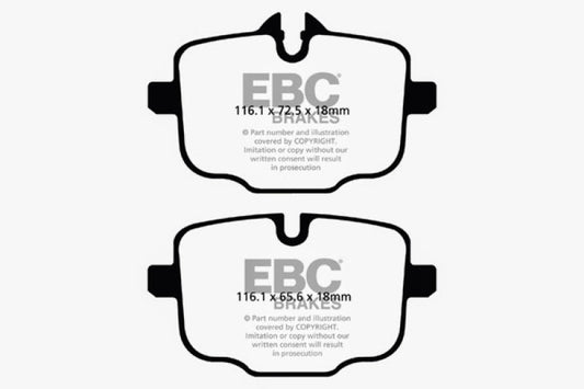 EBC Redstuff rear brake pads for BMW M3 M4 G80 G82 G83 with cast iron rotors, high-performance brake components.