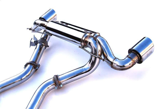 Invidia 20+ Toyota Supra 3.0 Gemini stainless steel catback exhaust system with rolled valve for enhanced performance.
