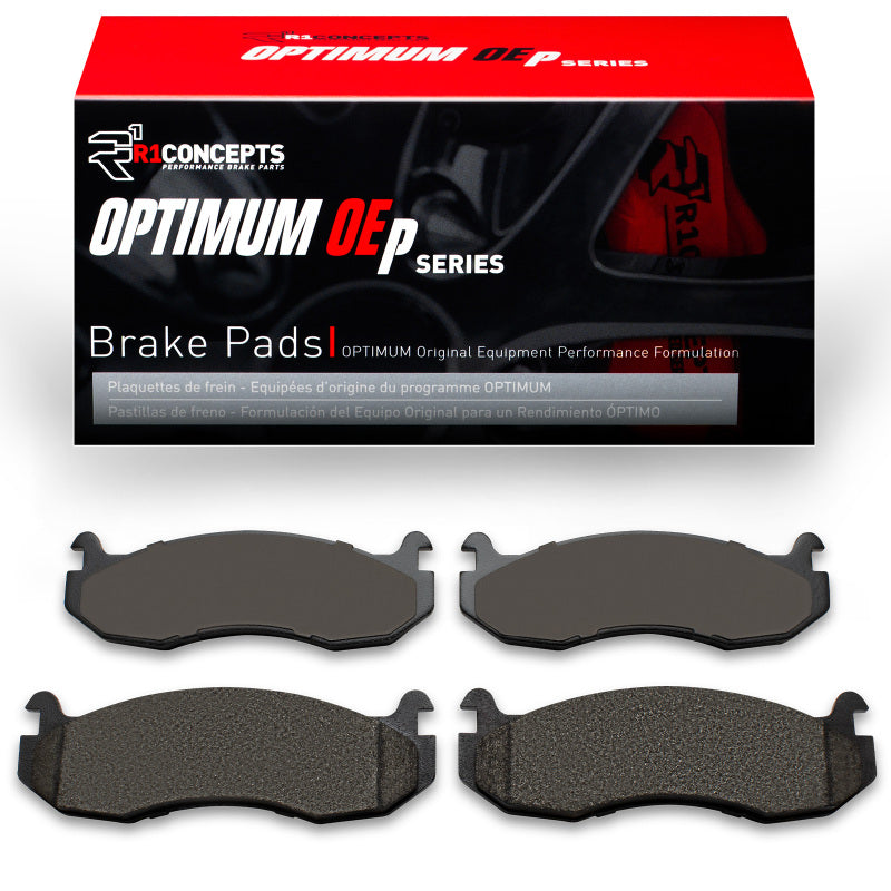 R1 Concepts OE brake pads for Hummer H1 R1 96-06 front brake system, durable automotive brake pads with metal backing plates.