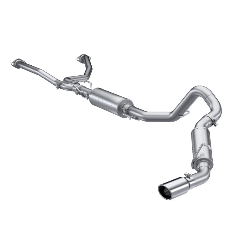 MBRP 2022 Toyota Tundra 3.5L dual cat-back exhaust with 4-inch single side exit rolled tip in aluminized steel.