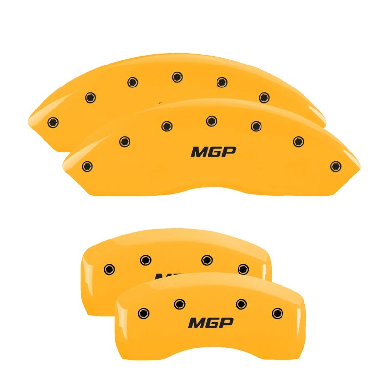 MGP yellow finish front and rear caliper covers with engraved black characters on a 2006 BMW 330i.