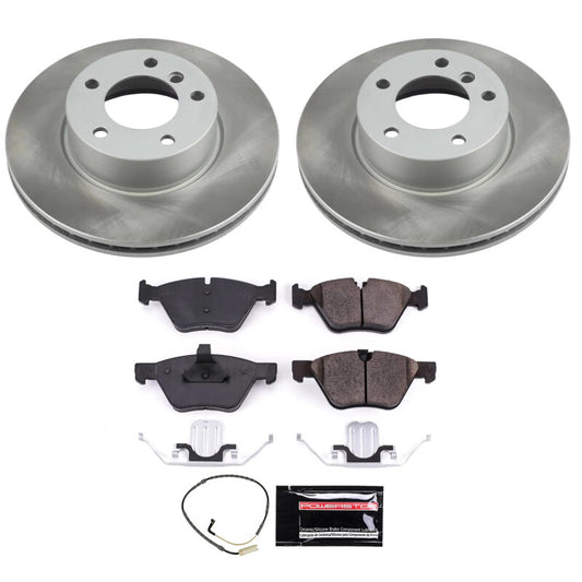 PowerStop semi-coated front brake rotor kit for 2007 BMW 328xi, performance blank brake set with ventilated rotors.