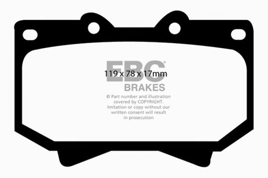 EBC Ultimax2 front brake pads for Lexus LX470 4.7, OE type, showing the brake pad set with friction surface and mounting hardware.