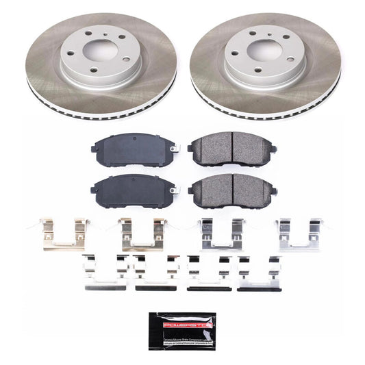 PowerStop performance semi-coated front brake rotor kit for Nissan 350Z 2003-2005, featuring high-quality brake rotors.