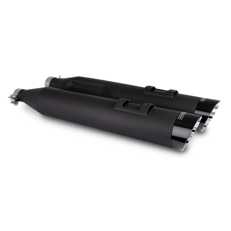 Vance & Hines HD M8 Touring Razorback 450 slip-on exhaust in wrinkle black for powersports motorcycles, showing the sleek design.