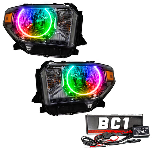 Oracle Lighting Toyota Tundra headlight with ColorSHIFT SMD LEDs and BC1 controller, showing vibrant LED lighting and headlight assembly.