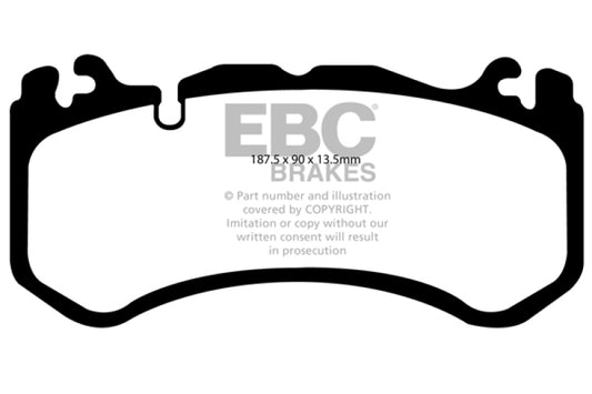 EBC Redstuff front brake pads for Mercedes-Benz C63 AMG W204 6.2, high-performance brake pad set with red friction material