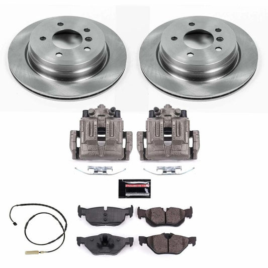 PowerStop rear OE brake kit with calipers for BMW 328i (2011-2013), includes brake rotors and calipers for enhanced stopping power.