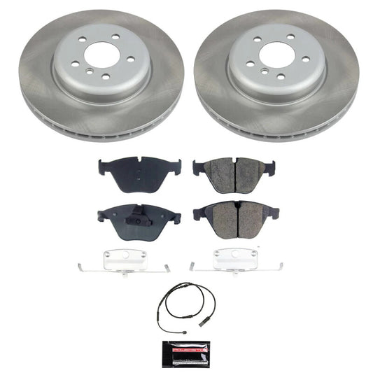 PowerStop 2011 BMW 535i xDrive front semi-coated performance brake rotor kit showing drilled and slotted brake rotors
