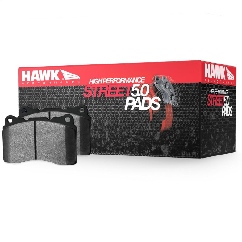 Hawk Performance Ford Mustang GT500 HPS 5.0 street front brake pads showing the black brake pad with metal backing