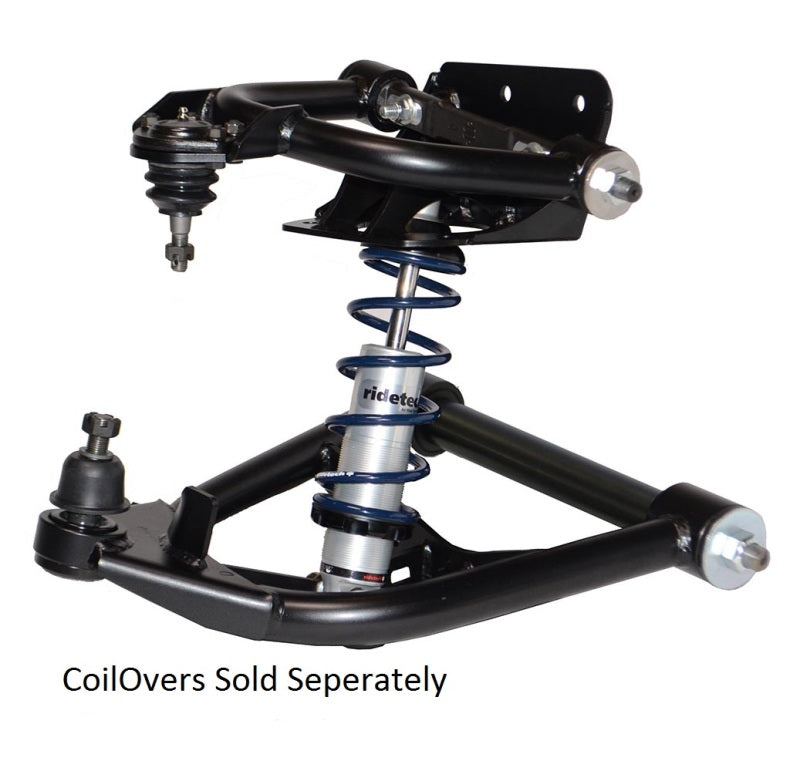 Ridetech Chevy C10 front StrongArm control arms, upper and lower, designed for coilover suspension, featuring sturdy metal construction.