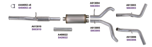 Diamond Eye Performance Catback exhaust system with dual gas outlets for Chevy GM 4.3L and 5.3L engines, shown in the image.