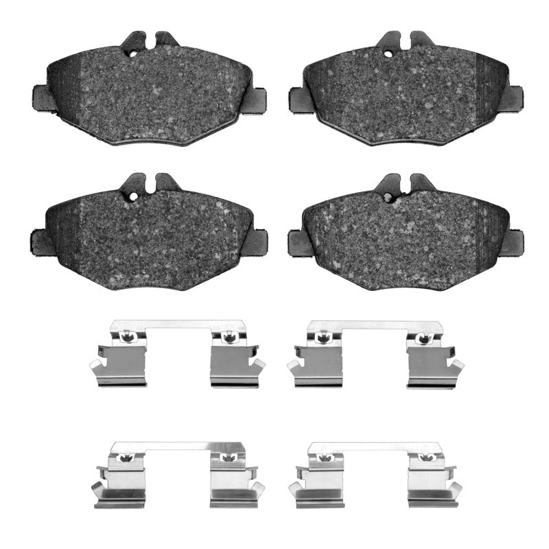 Mercedes-Benz E320 front brake pads and hardware kit by R1 Concepts, OE semi-metallic brake pads for improved stopping power.