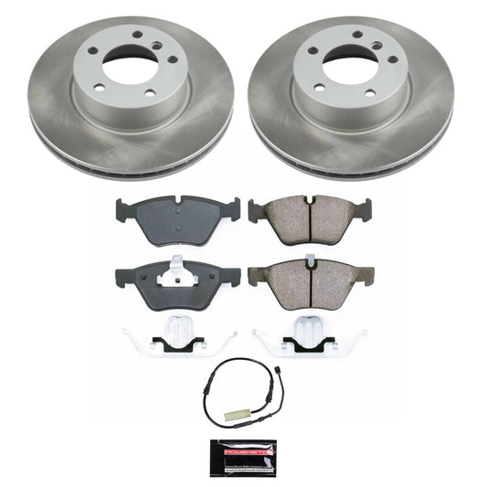 PowerStop 10-13 BMW 128i front semi-coated brake rotor kit with performance blank rotors for enhanced braking performance.