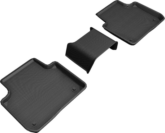 Black 3D MAXpider rubber floor mats for the second row of 2019 Porsche Cayenne Kagu, with textured surface and custom fit.