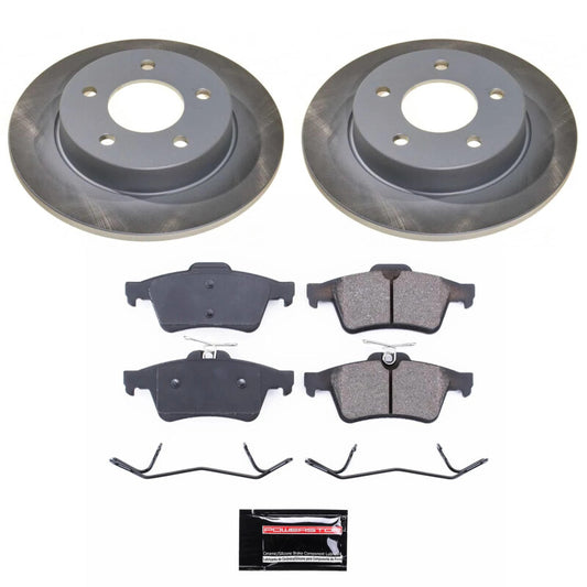PowerStop rear semi-coated brake rotor kit for Mazda 3 (2006-2013) with performance blank rotors, shown in the image.
