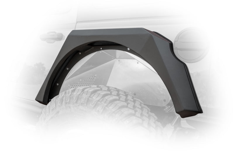 DV8 Offroad Jeep Wrangler JL armor fenders with LED turn signal lights, rugged off-road fenders for 2018+ Jeep Wrangler JL.