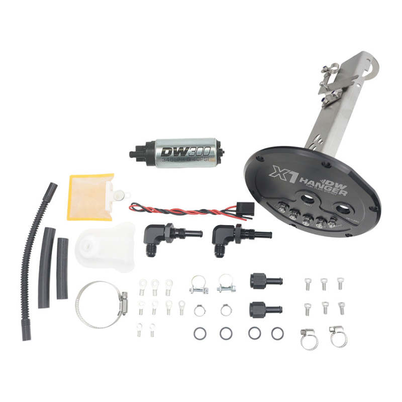 DeatschWerks X1 Series fuel pump module with DW300 pump for Nissan S13 R32 Skyline (non-GTR), showing the fuel hanger assembly.