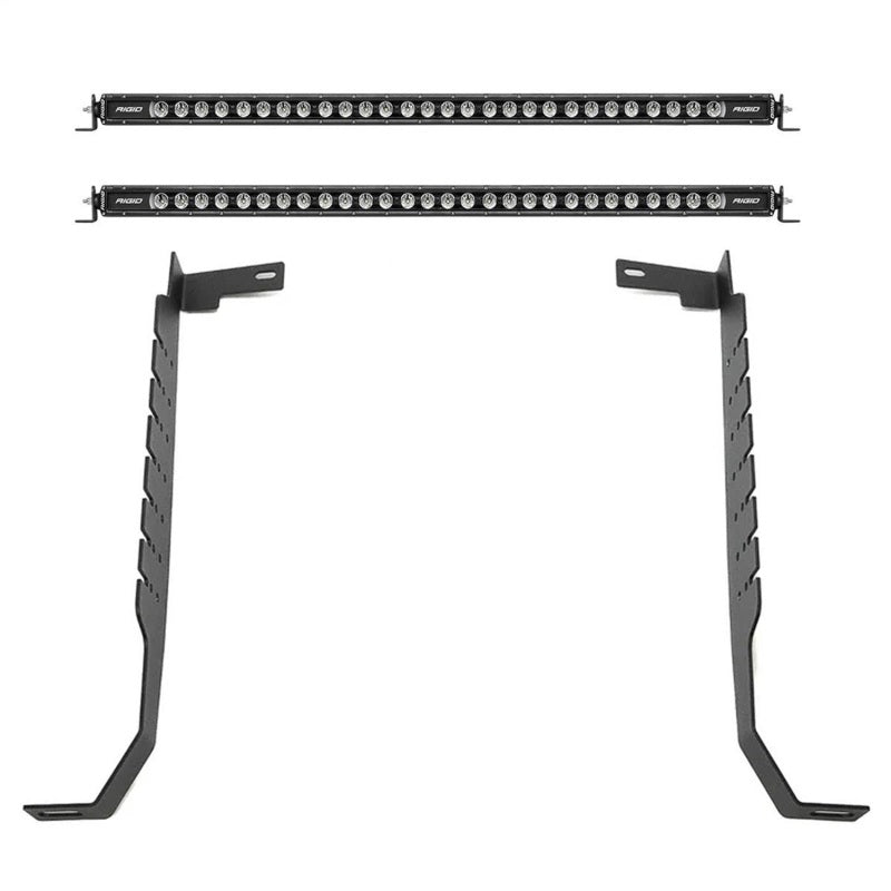 Rigid Industries GMC 2500/3500 HD grill radiance kit with LED light bars and cubes installed on the front grille.