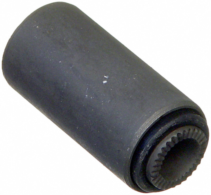 Moog Jeep Cherokee front lower leaf spring bushing, automotive suspension part, close-up view showing rubber bushing for leaf springs.