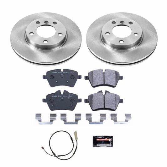 PowerStop front track day brake kit for 2011-2016 Mini Cooper Countryman, performance brake components with black finish.