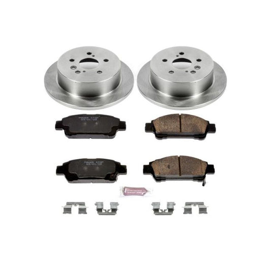 PowerStop OE rear brake kit for 2004-2010 Toyota Sienna, showing new brake rotors and calipers installed on the vehicle.