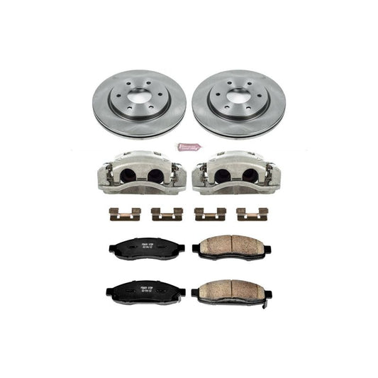 PowerStop OE front brake calipers for Nissan Titan 2005-2007, with Autospecialty kit and calipers visible in the image.