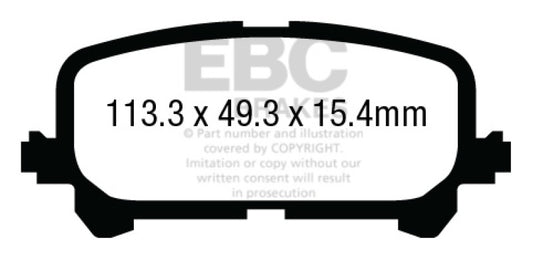 EBC 14+ Acura MDX 3.5 Ultimax2 rear brake pads, OE style, black friction material with metal backing for reliable braking performance.