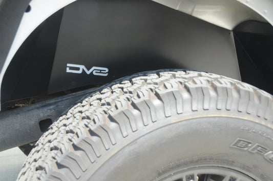 Black DV8 Offroad aluminum rear inner fender liner for Jeep Wrangler JK 2007-2018, wheel well protection and off-road durability