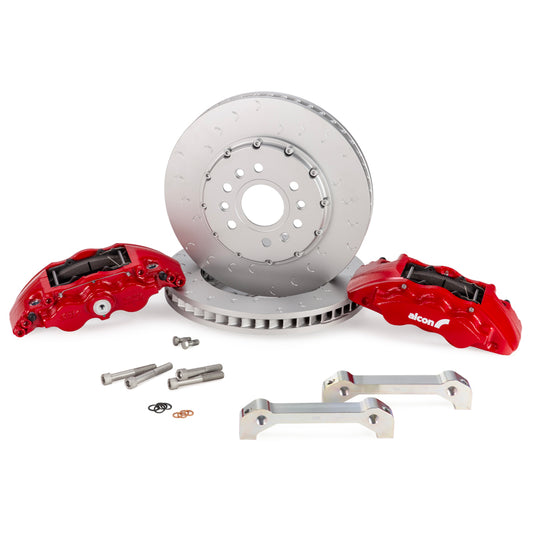 Alcon 2021+ RAM TRX big brake kit with red 376x42mm rotors and 6-piston calipers for front brake upgrade on trucks.