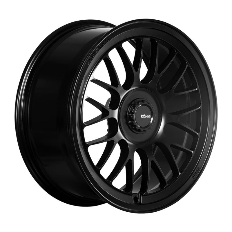 Konig MRK1XR 21x9.5 satin black cast wheel with 5x114.3 bolt pattern and ET35 offset, shown from a side angle.