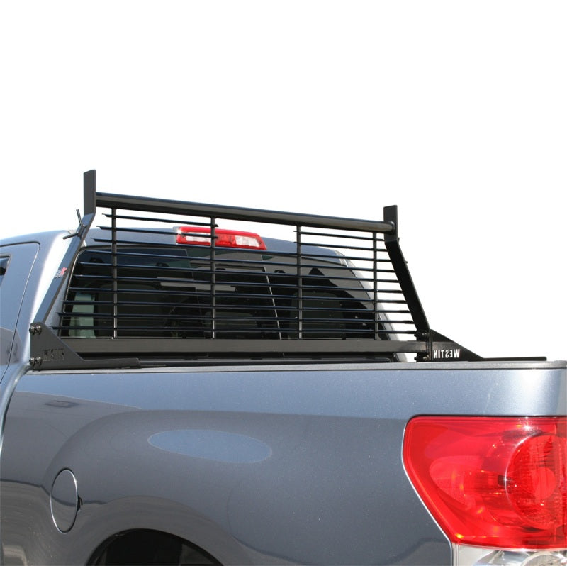 Westin black headache rack installed on a Chevrolet Silverado truck, providing truck bed protection and a rugged look.